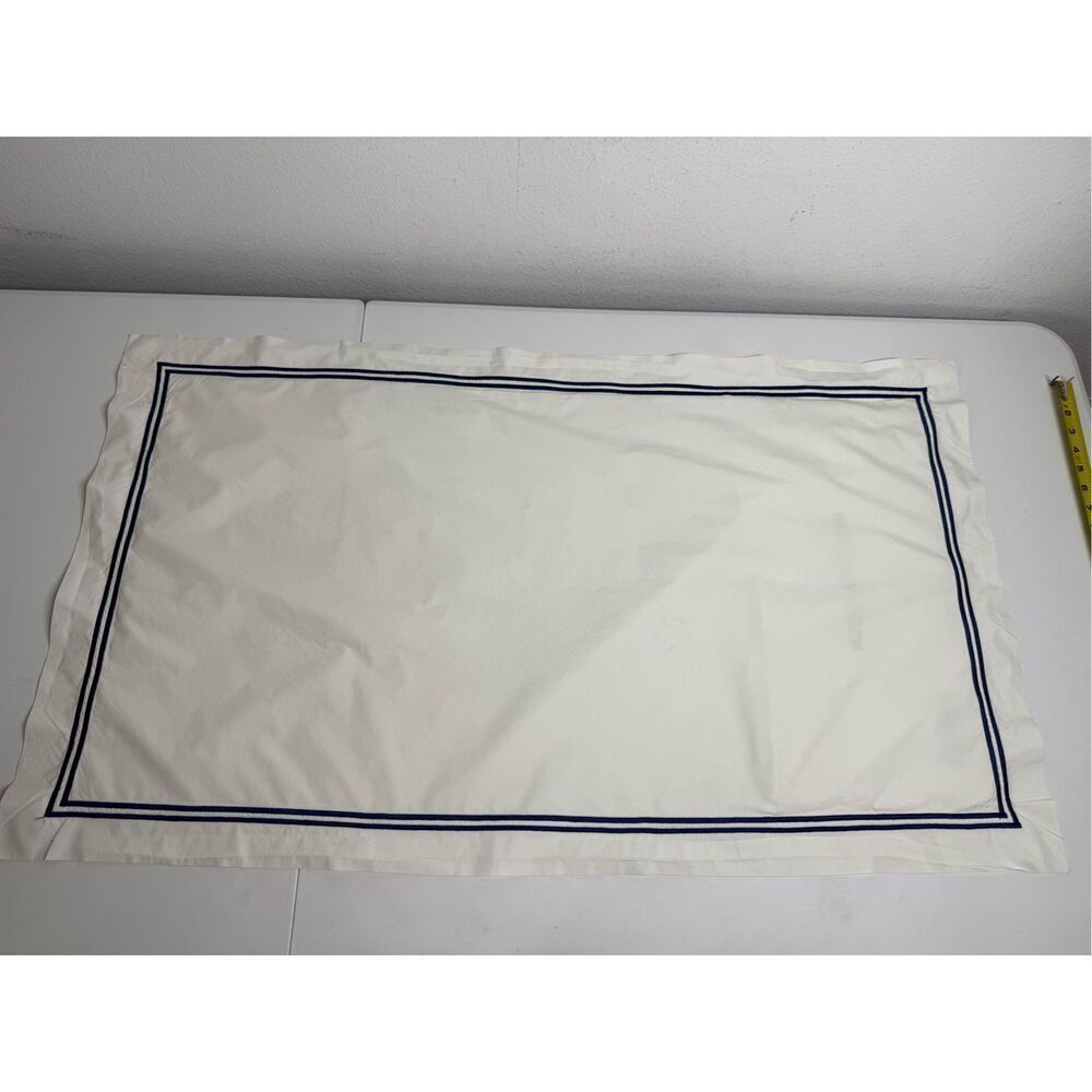 Mastro Raphael Cotton Pillowcase Blue Trim Made in Italy Size 21” X 35” See Note